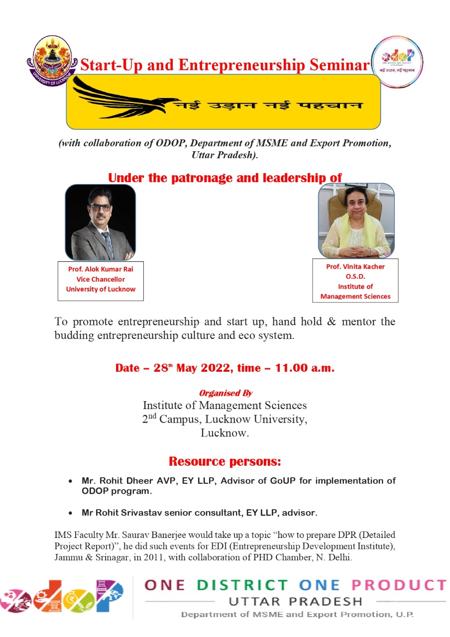 Seminar on Start-Up and Entrepreneurship at Institute of Management Sciences on May 28, 2022